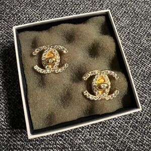 CHANEL Gold and Silver Crystal Earrings